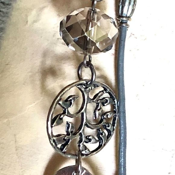 💖VTG Y2K Asymmetrical Boho Silver Filigree Beaded Cord Long 2 Strand Necklace🌸 - Picture 2 of 11